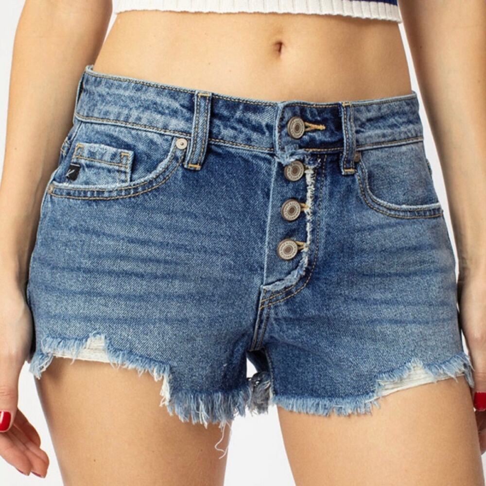 Kancan Hi Rise Button Fly Raw Hem Jean Shorts Size 25 NEW